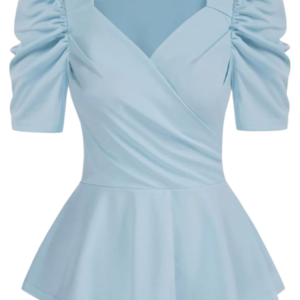 Light Blue Wrap Blouse - Elegant Women's